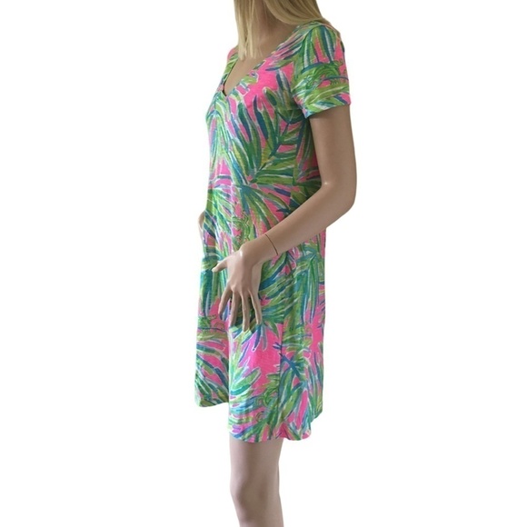 LILLY Pulitzer Dress Jessica Short Sleeve Tee Tiki Pink Royal Lime Bold Print - Picture 7 of 14